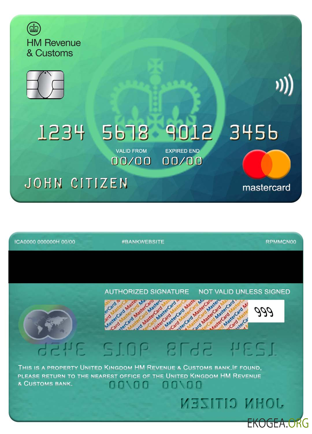 Carte Mastercard de la banque HM Revenue & Customs du Royaume Uni